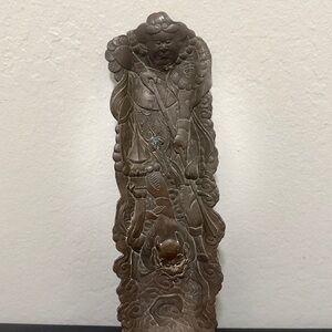Intricately Carved Asian warrior pen tray